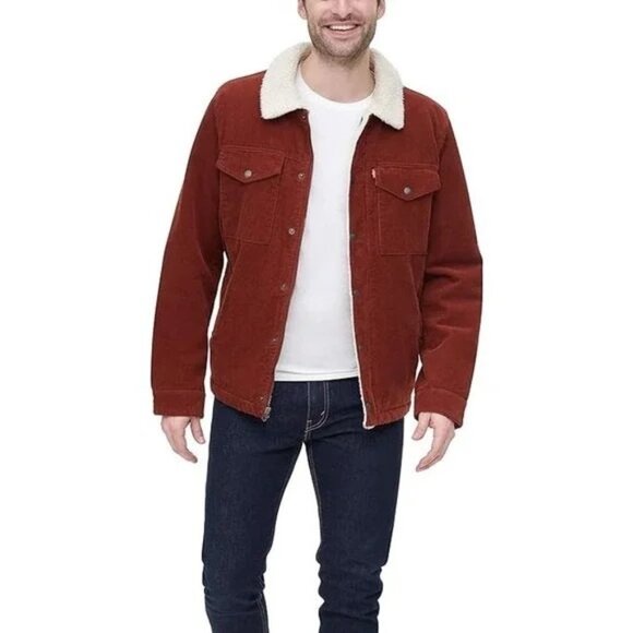Levi's Men's Corduroy Sherpa Trucker Jacket, Rust, Large - Picture 1 of 7